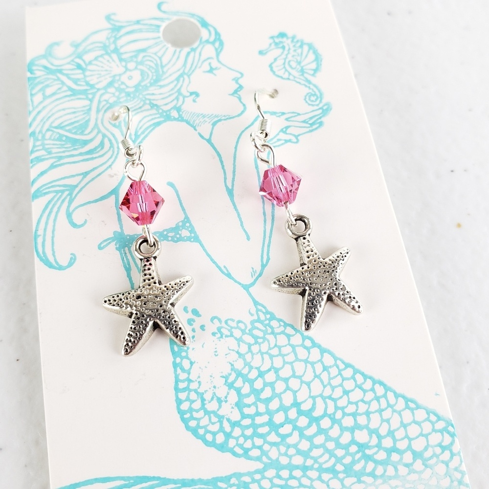 6/$20  Pink Swarovski Crystal Starfish Earrings
